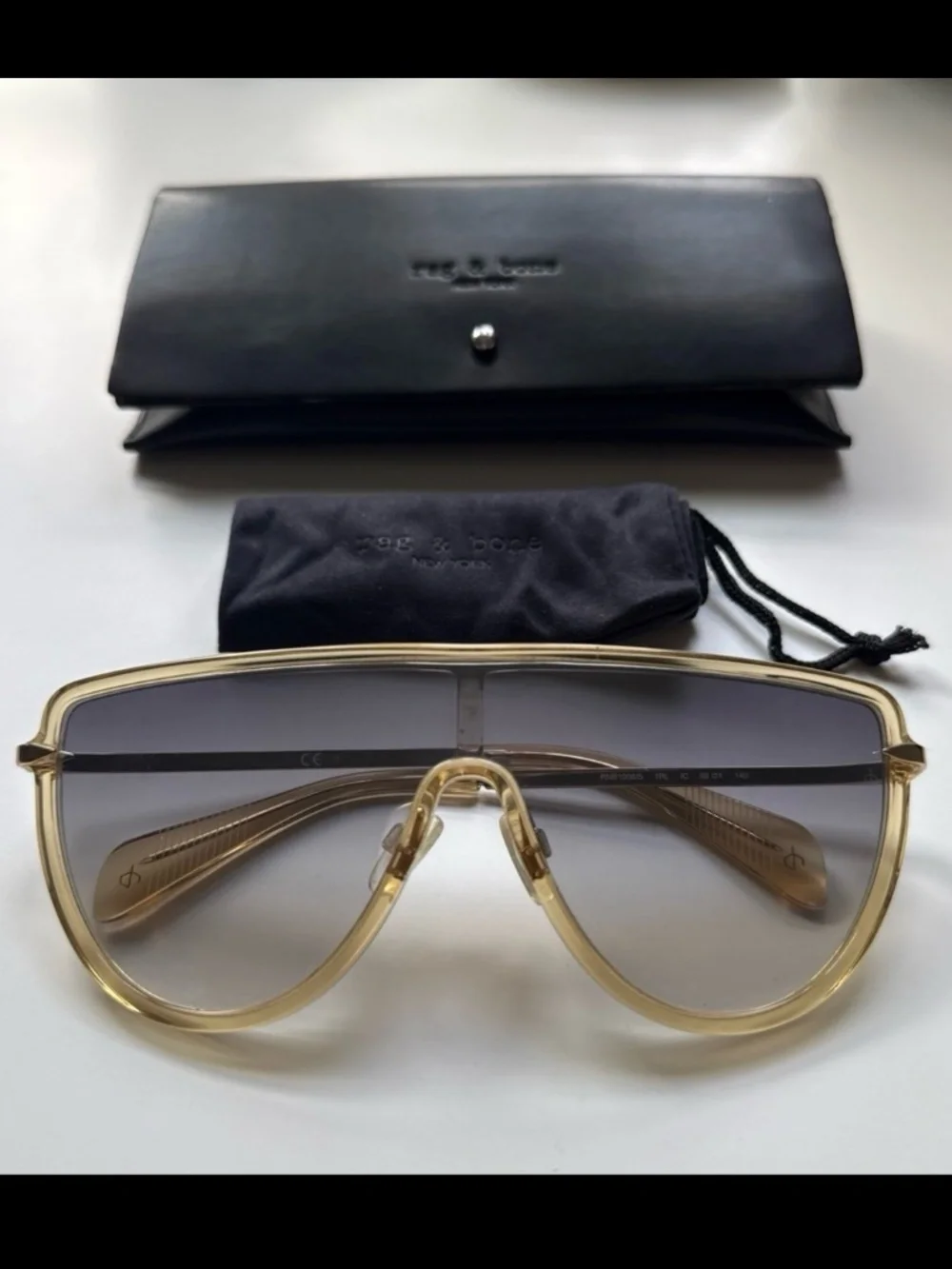 Rag & Bone Sunglasses RNB 1008/S Oversized Shield Sunglasses - Peach Gold